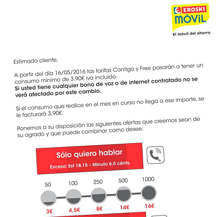 consumo mínimo mensual en Eroski Móvil