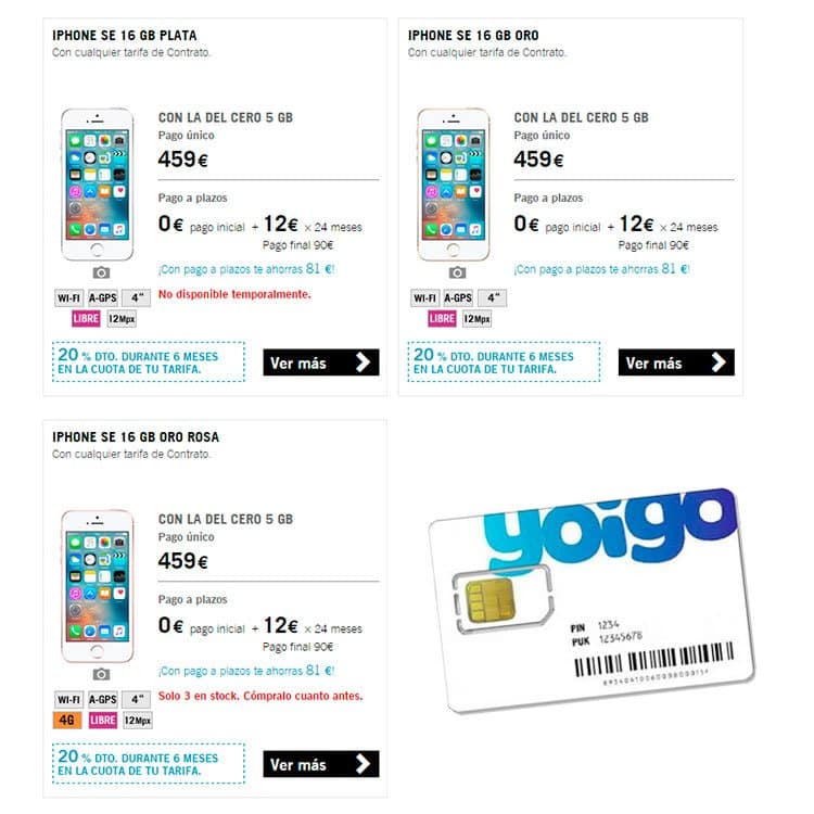 iPhone SE con Yoigo