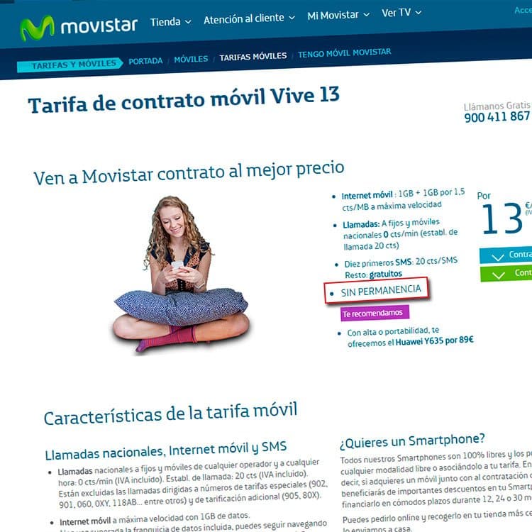 Tarifas Movistar Vive sin permanencia