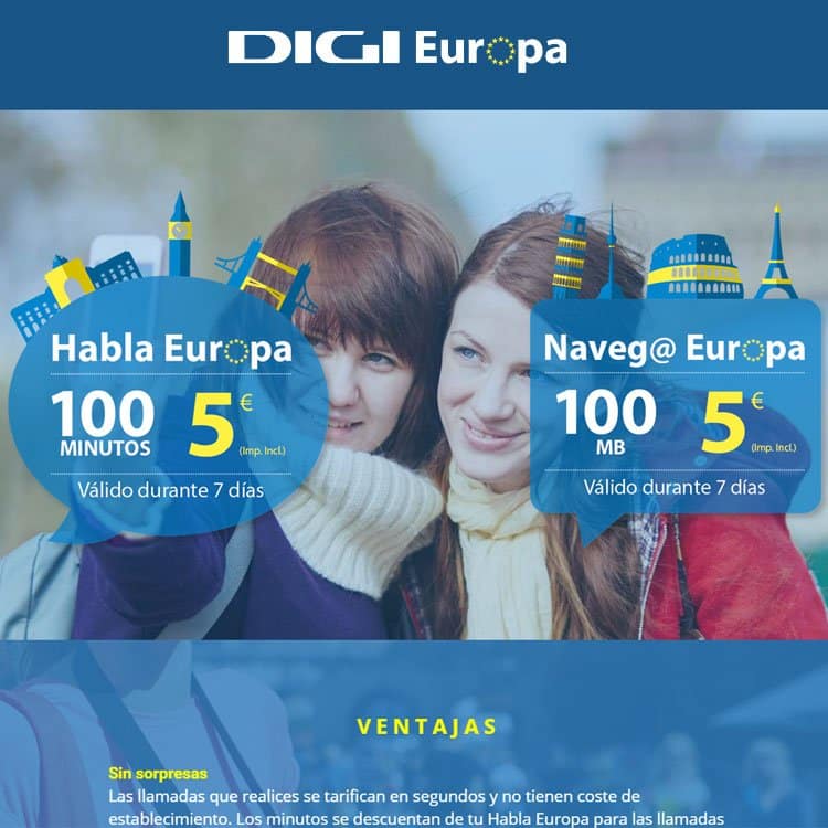 bonos de roaming por Europa de DIGI mobil