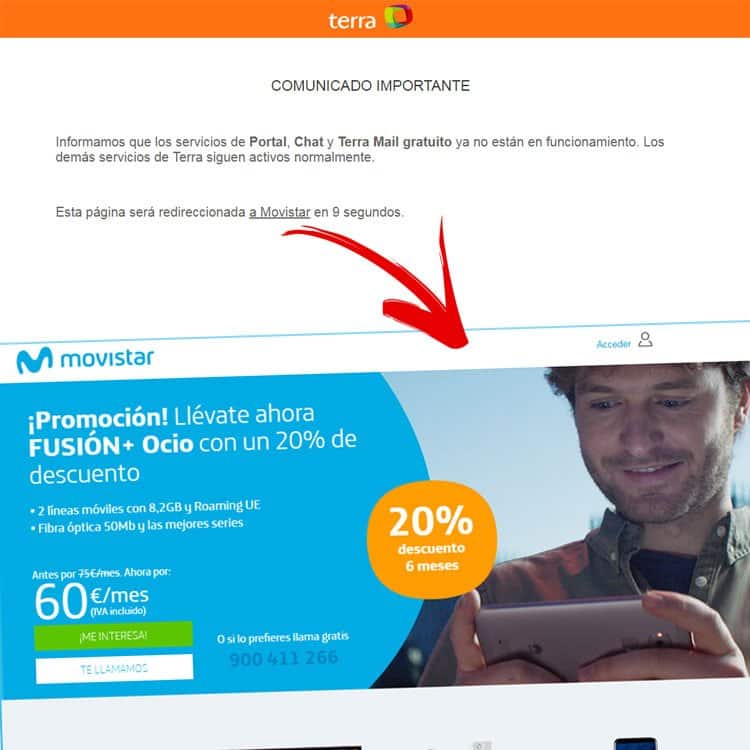 Terra redirige a Movistar