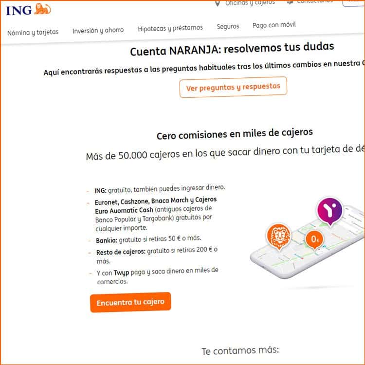 comisiones por la Cuenta Naranja de ING