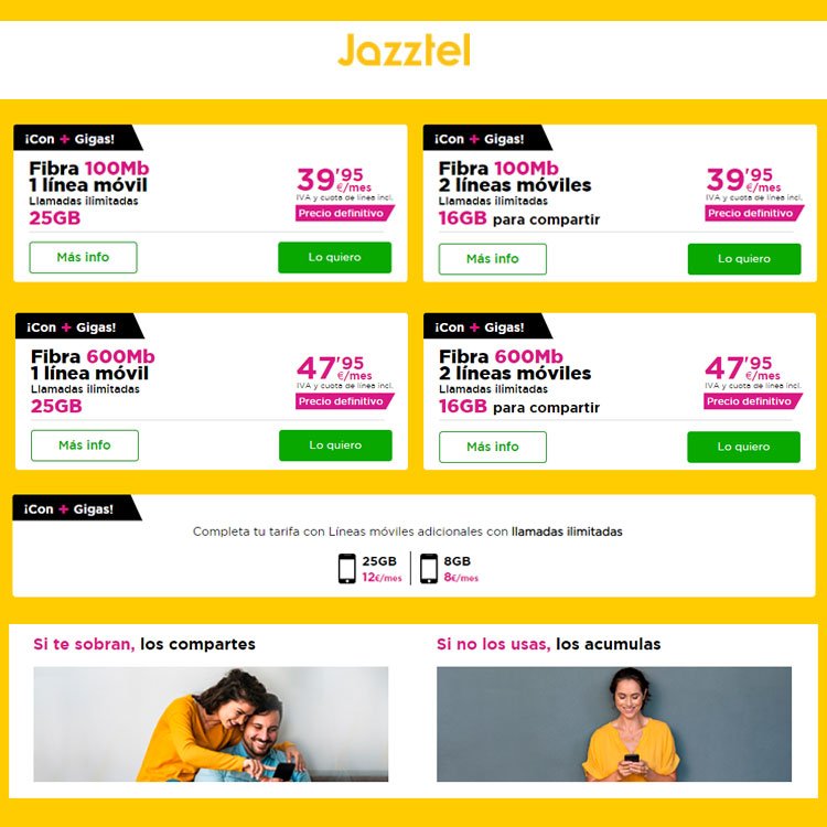mejora de tarifas de Jazztel