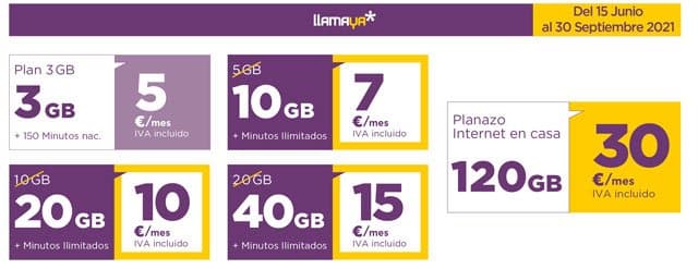 ofertas de verano de 2021 de las tarifas prepago de Llamaya