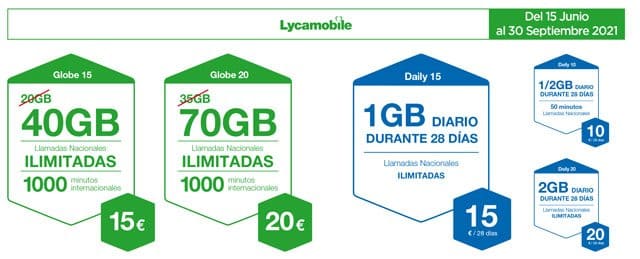 ofertas de verano de 2021 de las tarifas prepago de Lycamobile
