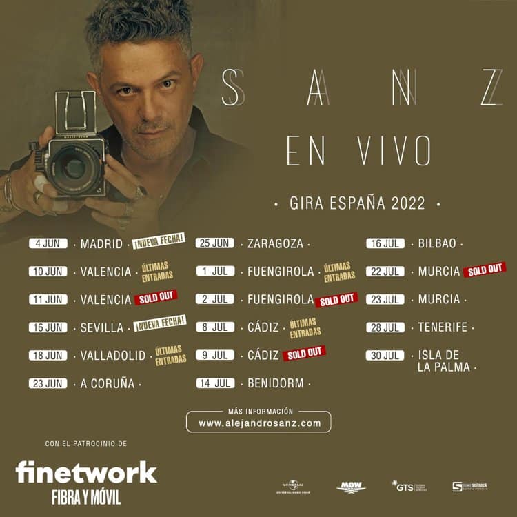 Finetwork patrocina la gira de Alejandro Sanz de 2022