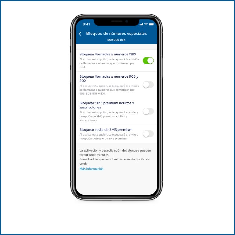 bloqueo de números especiales desde la app Mi O2