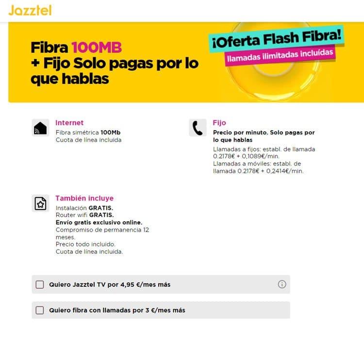 Fibra de 100Mbps + fijo de Jazztel