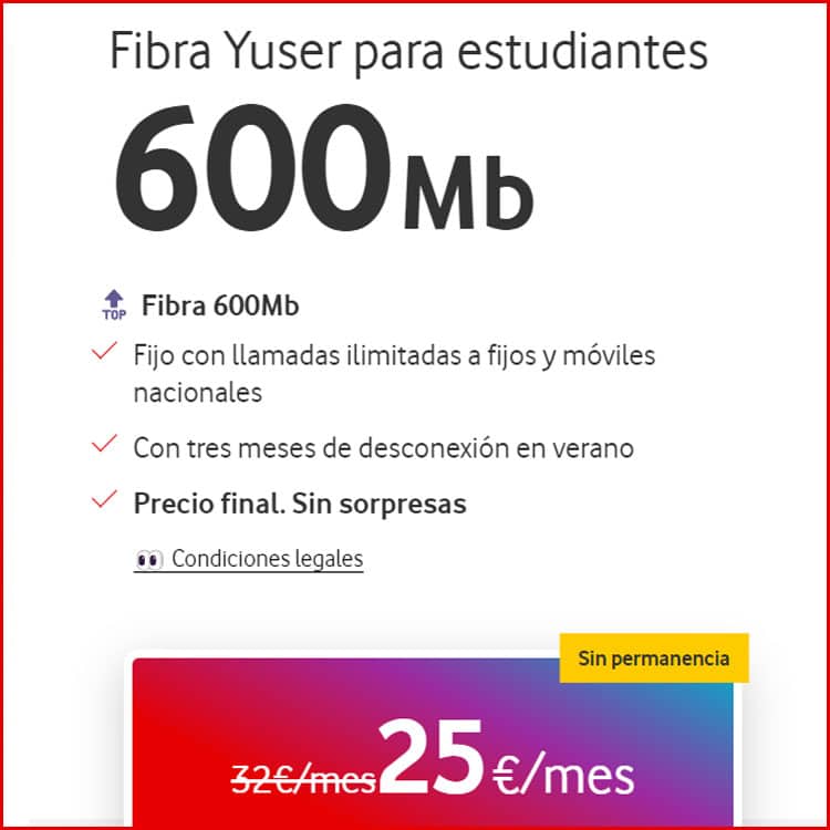 oferta de Fibra Yuser de Vodafone Yu