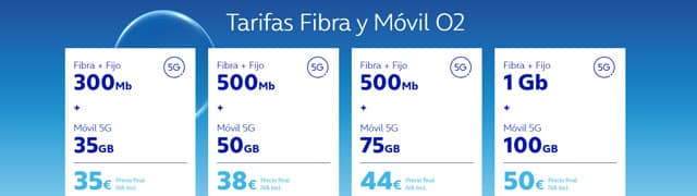 tarifas de fibra, fijo y móvil de O2
