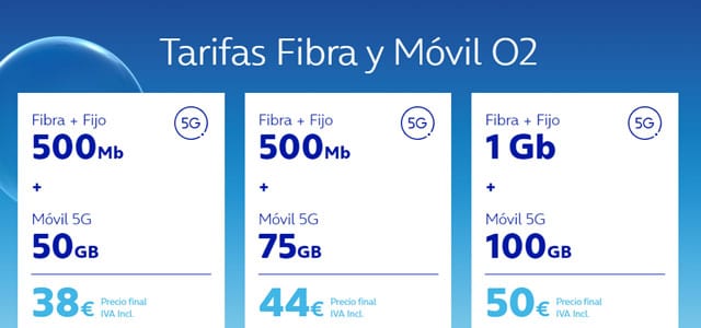 tarifas de fibra, fijo y móvil de O2
