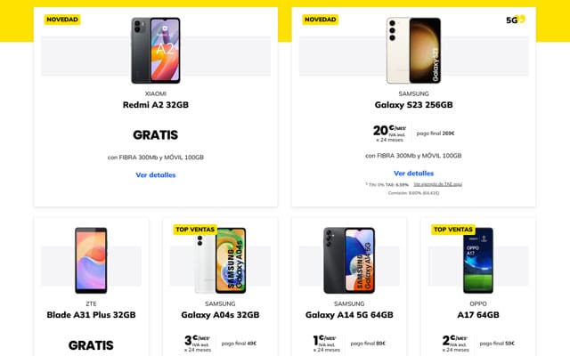 catálogo de móviles de Masmóvil