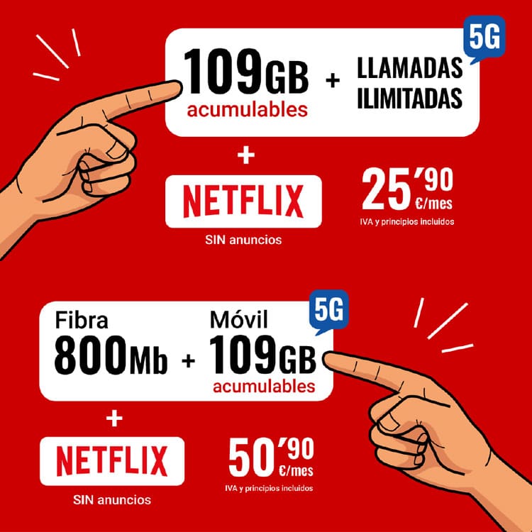 mejora de tarifas con Netflix de Pepephone, ahora con 109GB