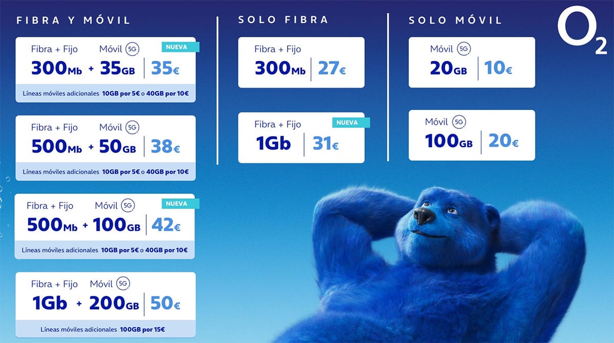 catálogo de tarifas de O2 en agosto de 2023