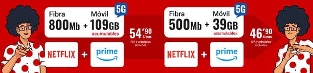 tarifas de fibra y móvil de Pepephone con Netflix y Amazon Prime