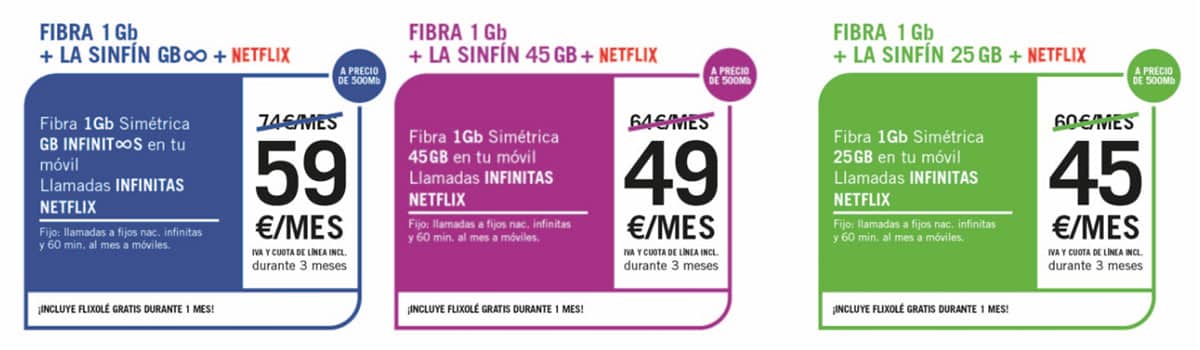 tarifas de fibra de 1Gbps y móvil de Yoigo con Netflix gratis