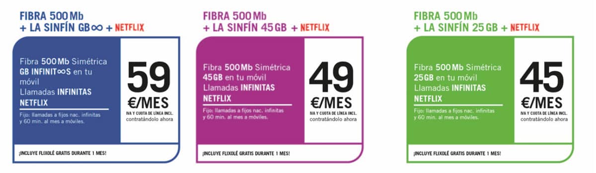 tarifas de fibra de 500Mbps y móvil de Yoigo con Netflix gratis