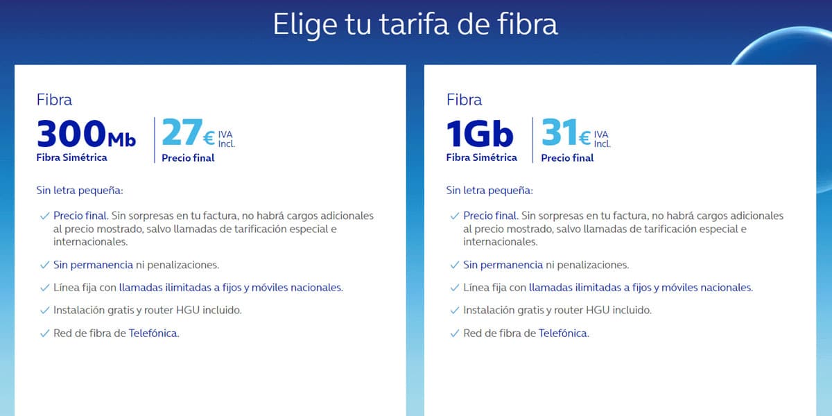 tarifas de sólo fibra de O2