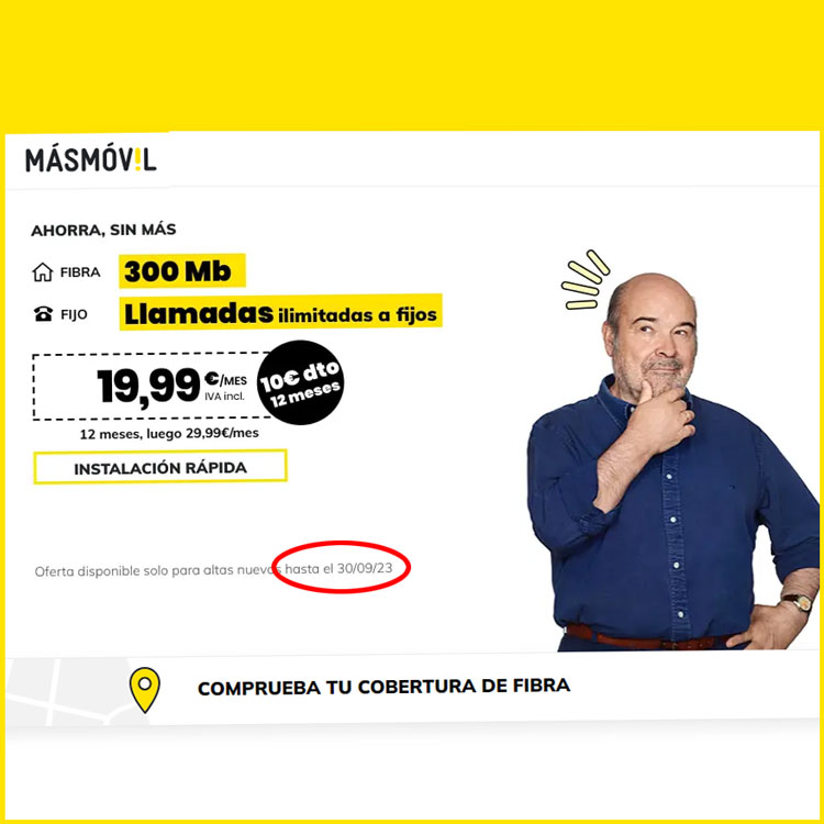 fin de la oferta de fibra barata de Masmóvil