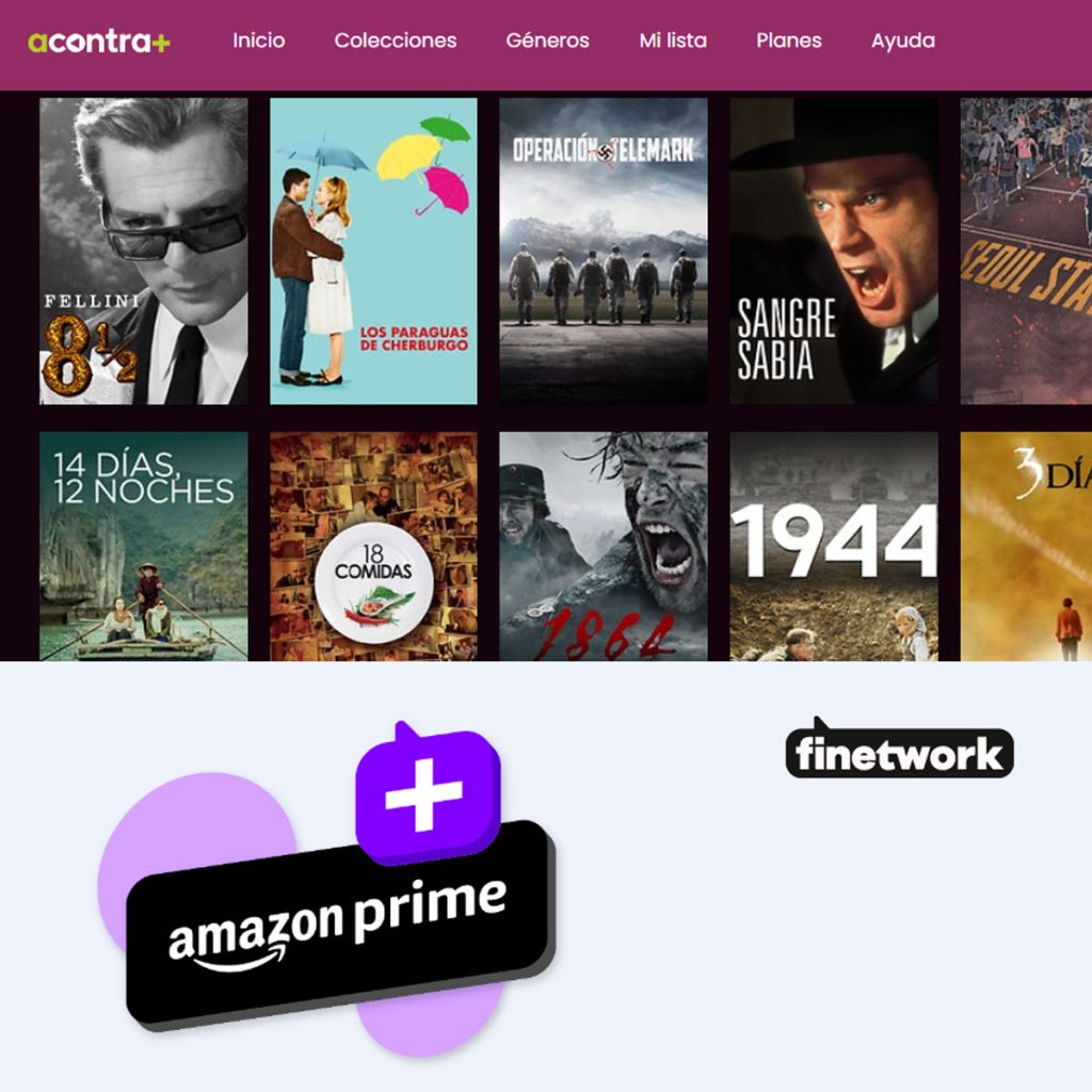 Finetwork con Amazon Prime y Acontra+ gratis con Elige TV