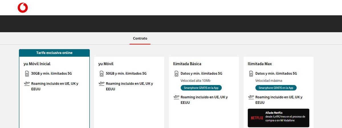 tarifas móviles de contrato de Vodafone