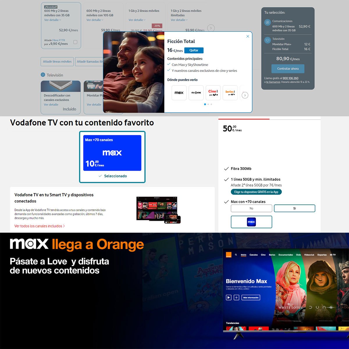 suscripción a Max con Movistar Plus+, Vodafone TV y Orange TV