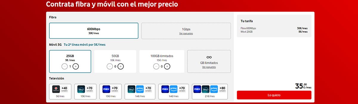 nuevas tarifas de fibra y móvil de Vodafone