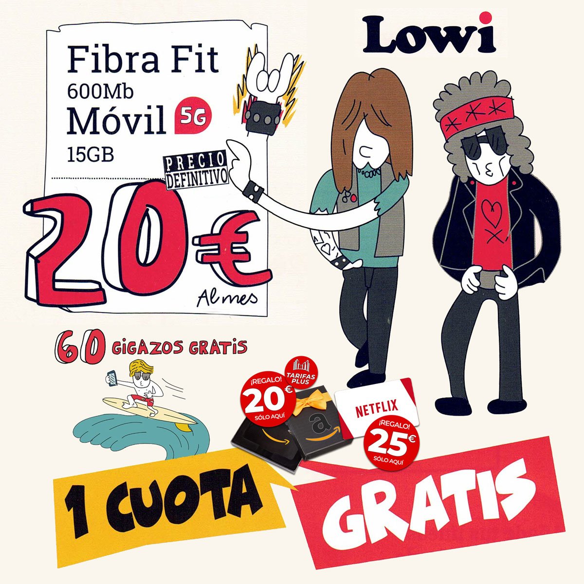 ofertas de Lowi con cuota gratis, 60GB extra, Netflix y Amazon