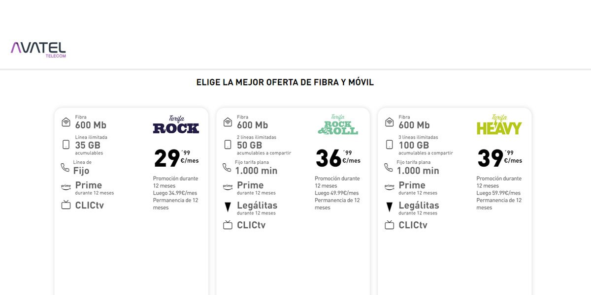 tarifas de fibra y móvil de Avatel