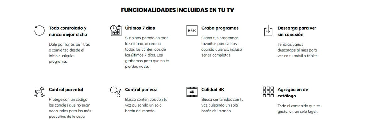 funcionalidades de PepeTV, Masmóvil TV y Yoigo TV