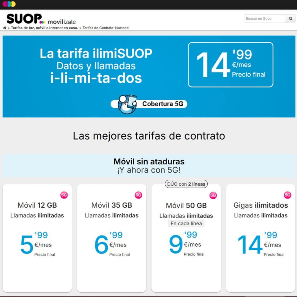 nuevas tarifas móviles de SUOP desde junio de 2025