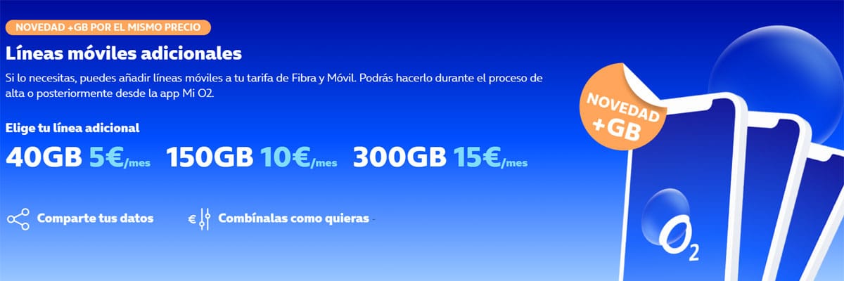 nuevas tarifas para líneas móviles adicionales de O2