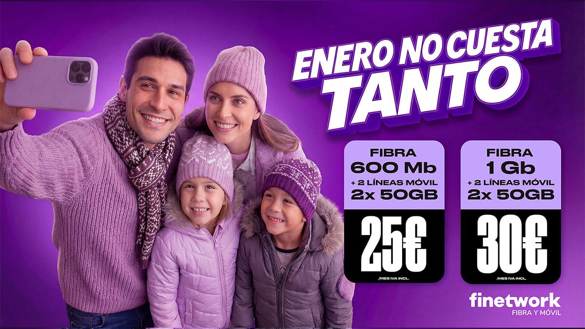 Tarifas de fibra + 2 móviles de Finetwork en enero de 2026